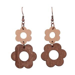 Brown Wood Flower Dangle Earrings